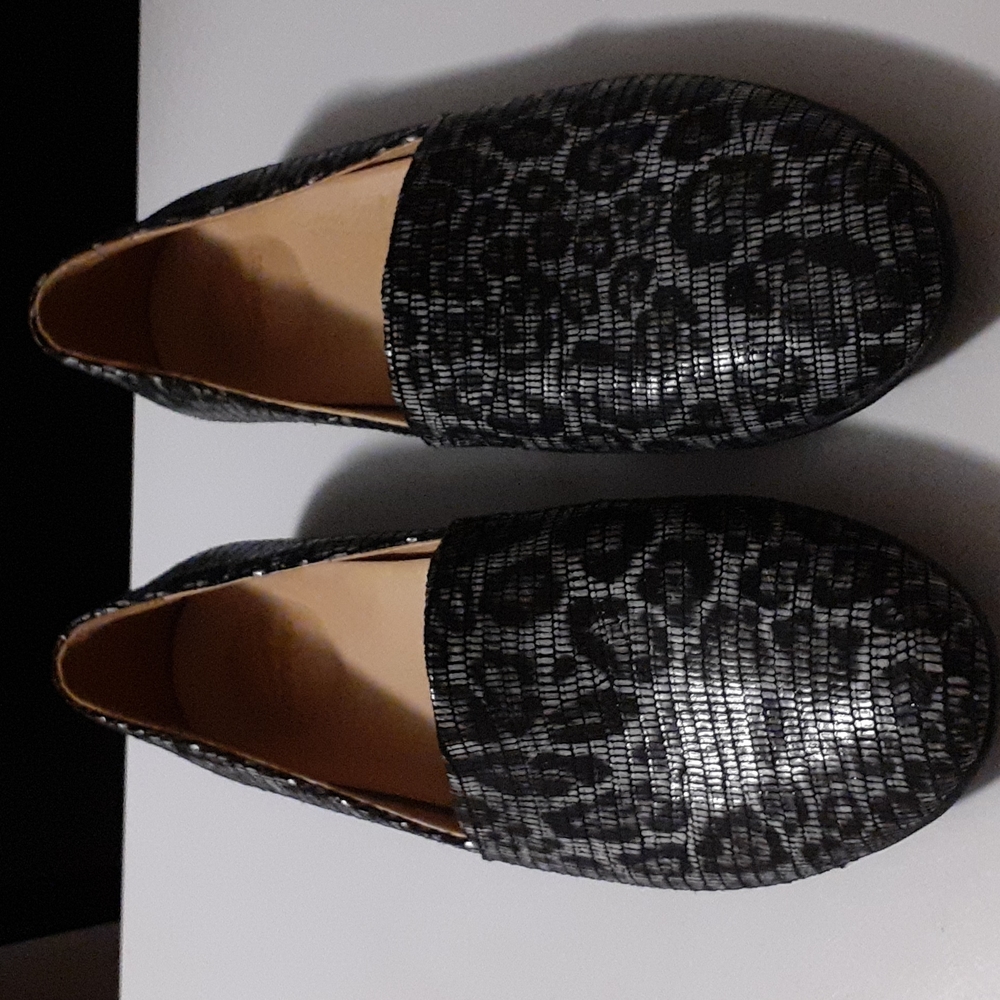Dansko Black Patterned Leather Slip-On Flats